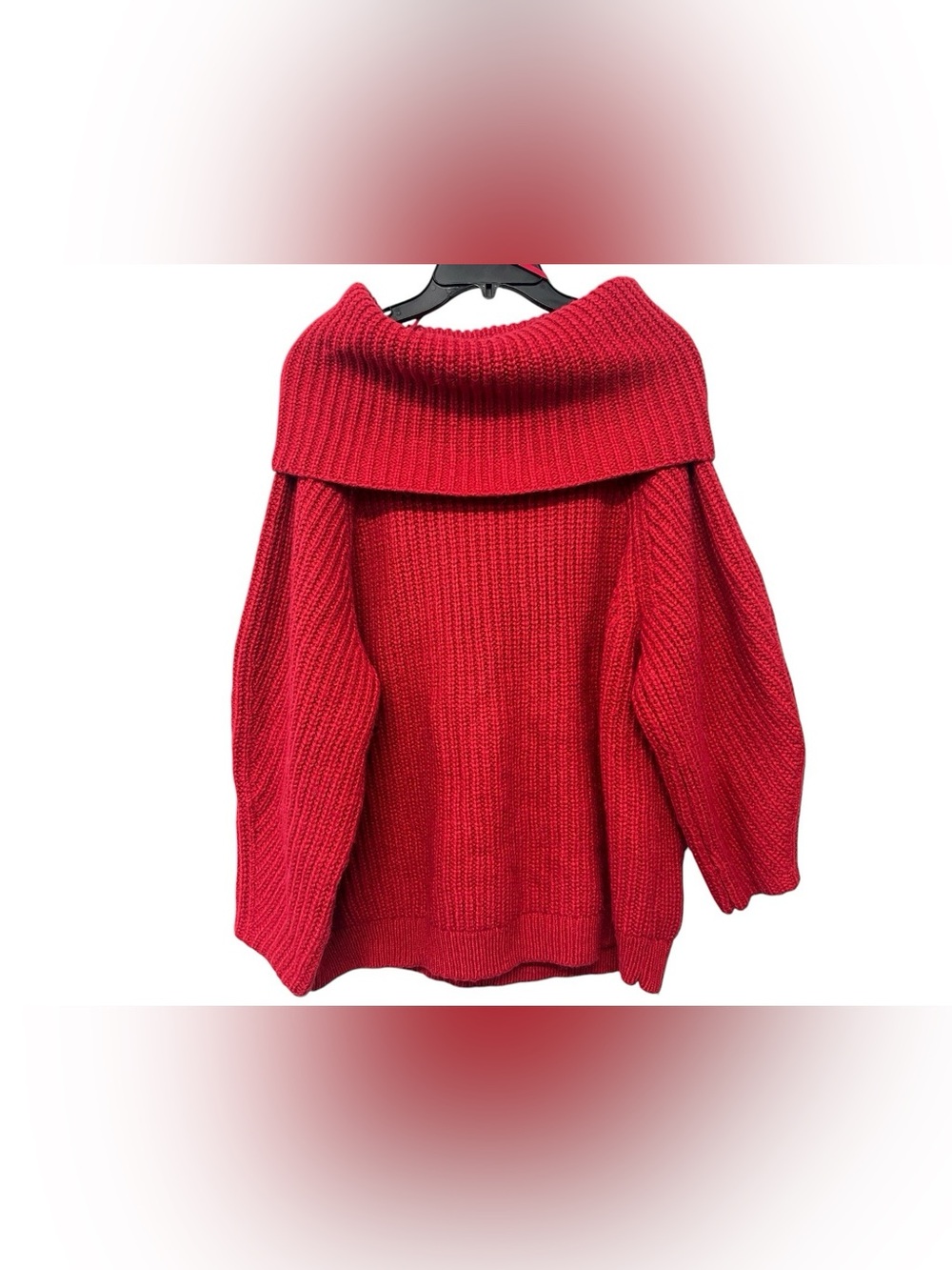 GAP Women’s TALL XL Red Apple Chunky Knit Cowl Neck Oversized Bracelet Sweater